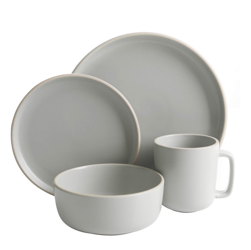 Gibson Home Zuma 16 Piece Round Kitchen Dinnerware Set, Dishes, Plates, Bowls, Mugs, Service for 4, Matte Stoneware, Light Grey - Image 2
